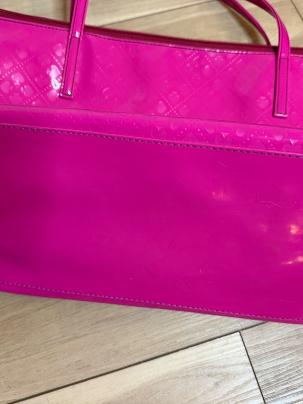Kate Spade Pink Patent Tote Bag Large Bright Shoulder Bag Statement Purse - Picture 2 of 8